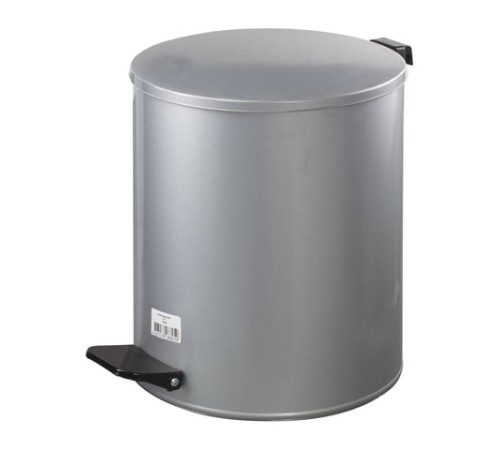 Ведро мусорное с педалью 15 литров, УСИЛЕННОЕ, серое, оцинкованная сталь, ТИТАН