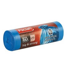 Мешки для мусора 160 л, синие, в рулоне 10 шт., ПВД, 21 мкм, 120х87 см, PACLAN 