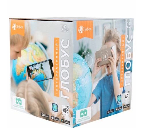 Глобус интерактивный + очки VR, политический, GLOBEN, 25 см с подсветкой, INT12500304