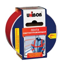 Клейкая лента СВЕТООТРАЖАЮЩАЯ 48 мм х 5 м, КРАСНО-БЕЛАЯ, износоустойчивая, европодвес, UNIBOB, 48984