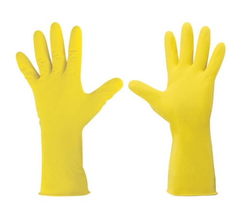 Перчатки МНОГОРАЗОВЫЕ латексные ОФИСМАГ, хлопчатобумажное напыление, размер 7-8, М (средний), желтые, вес 40 г, 604198