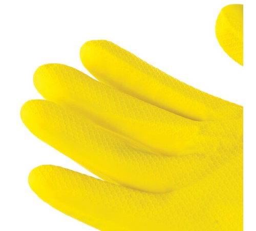 Перчатки МНОГОРАЗОВЫЕ латексные ОФИСМАГ, хлопчатобумажное напыление, размер 7-8, М (средний), желтые, вес 40 г, 604198