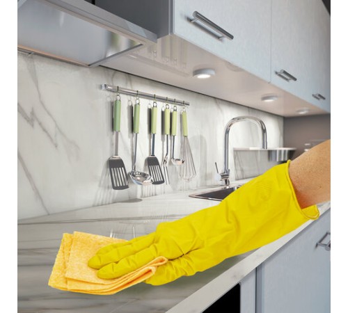 Перчатки МНОГОРАЗОВЫЕ латексные ОФИСМАГ, хлопчатобумажное напыление, размер 7-8, М (средний), желтые, вес 40 г, 604198