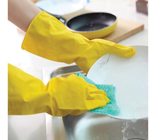 Перчатки МНОГОРАЗОВЫЕ латексные ОФИСМАГ, хлопчатобумажное напыление, размер 8-9, L (большой), желтые, вес 44 г, 604199