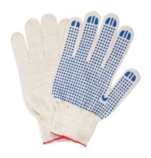 Перчатки хлопчатобумажные, КОМПЛЕКТ 5 пар, 10 класс, 40-42 г, 116 текс, ПВХ-точка, LAIMA 