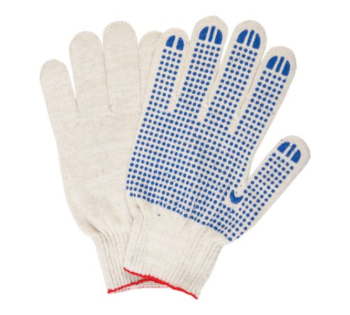 Перчатки хлопчатобумажные, КОМПЛЕКТ 5 пар, 10 класс, 40-42 г, 116 текс, ПВХ-точка, LAIMA 