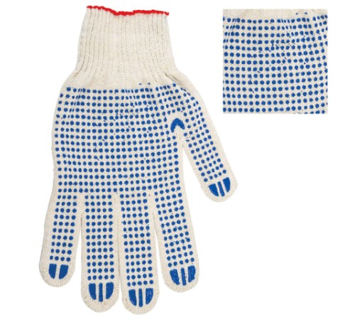 Перчатки хлопчатобумажные, КОМПЛЕКТ 5 пар, 10 класс, 40-42 г, 116 текс, ПВХ-точка, LAIMA 