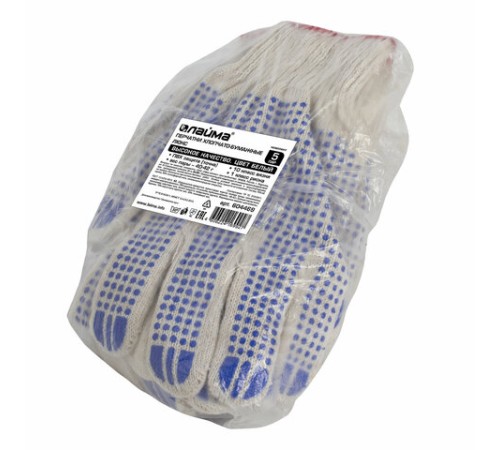 Перчатки хлопчатобумажные, КОМПЛЕКТ 5 пар, 10 класс, 40-42 г, 116 текс, ПВХ-точка, LAIMA 