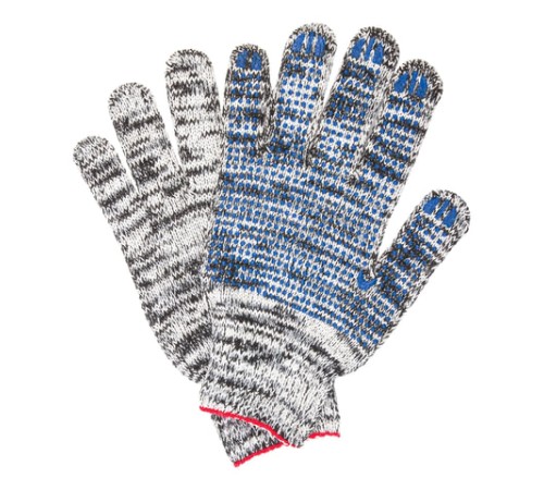 Перчатки хлопчатобумажные, КОМПЛЕКТ 5 ПАР, 7 класс, 60-62 г, 216 текс, ПВХ-точка, LAIMA 