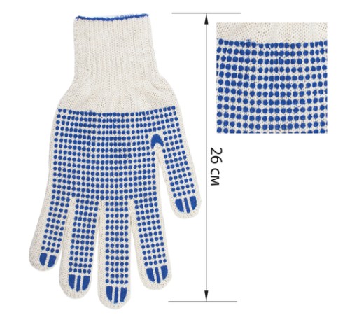 Перчатки хлопчатобумажные, КОМПЛЕКТ 5 ПАР, 7 класс, 65-67 г, 216 текс, ПВХ точка, LAIMA 