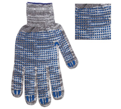 Перчатки хлопчатобумажные, КОМПЛЕКТ 5 ПАР, 10 класс, 50-52 г, 133 текс, ПВХ-точка, LAIMA ЛЮКС 2, СЕРЫЕ, 604474