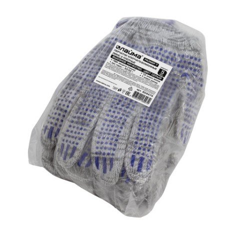 Перчатки хлопчатобумажные, КОМПЛЕКТ 5 ПАР, 10 класс, 50-52 г, 133 текс, ПВХ-точка, LAIMA ЛЮКС 2, СЕРЫЕ, 604474