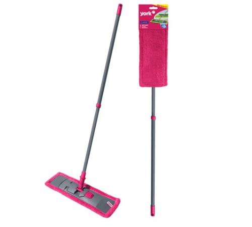 Швабра с флаундером 40 см, телескопический черенок 130 см, еврорезьба, МОП микрофибра (ТИП К), YORK 