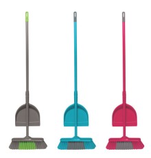 Щетка для уборки с черенком 110 см, комплект с совком, ширина 32 см, щетина 7 см, еврорезьба, YORK 