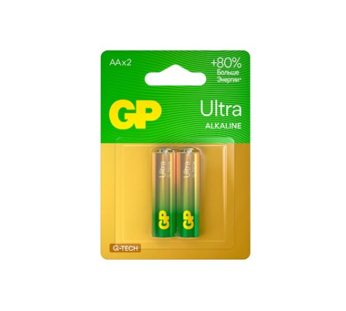Батарейки КОМПЛЕКТ 2 шт., GP Ultra G-Tech, AA (LR6,15А), алкалиновые, пальчиковые, 15AUA21-2CRSBC2