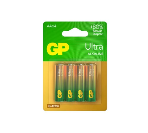 Батарейки КОМПЛЕКТ 4 шт., GP Ultra G-Tech, AA (LR6, 15А), алкалиновые, пальчиковые, 15AUA21-2CRSBC4