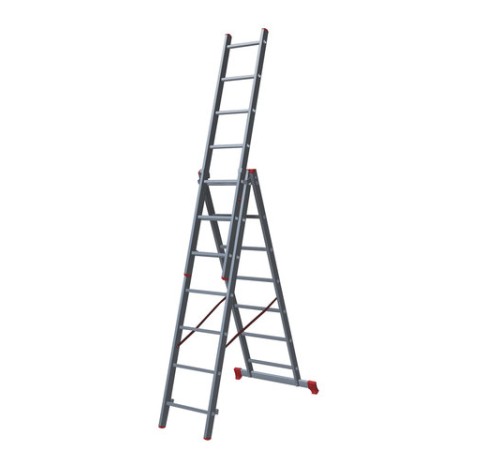 Лестница-трансформер 3-х секционная 3х7 ступеней, высота 4,5 м (3 секции по 1,9 м), нагрузка 150 кг, алюминий, НОВАЯ ВЫСОТА, 1230307