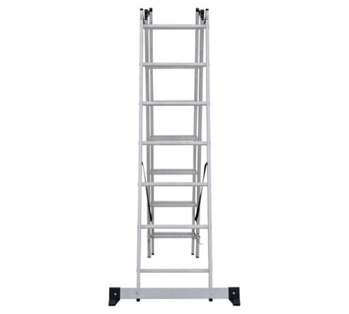 Лестница-трансформер 3-х секционная 3х7 ступеней, высота 4,5 м (3 секции по 1,9 м), нагрузка 150 кг, алюминий, НОВАЯ ВЫСОТА, 1230307
