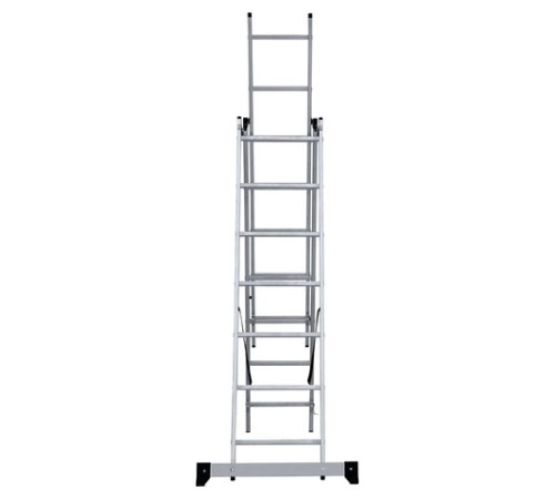 Лестница-трансформер 3-х секционная 3х7 ступеней, высота 4,5 м (3 секции по 1,9 м), нагрузка 150 кг, алюминий, НОВАЯ ВЫСОТА, 1230307