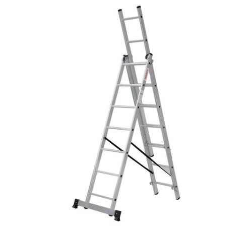 Лестница-трансформер 3-х секционная 3х7 ступеней, высота 4,5 м (3 секции по 1,9 м), нагрузка 150 кг, алюминий, НОВАЯ ВЫСОТА, 1230307