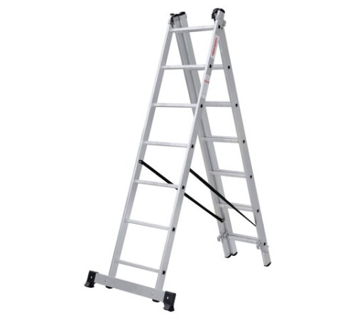 Лестница-трансформер 3-х секционная 3х7 ступеней, высота 4,5 м (3 секции по 1,9 м), нагрузка 150 кг, алюминий, НОВАЯ ВЫСОТА, 1230307