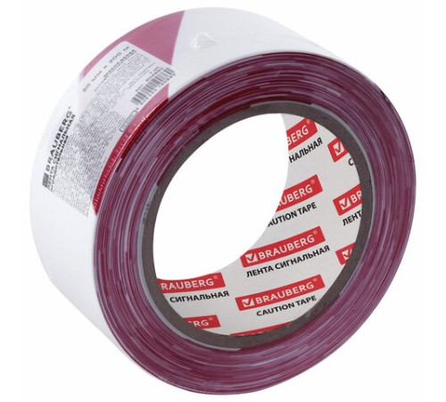Лента оградительная сигнальная красно-белая, 50 мм х 200 м, BRAUBERG 
