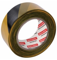 Лента оградительная сигнальная желто-черная, 50 мм х 200 м, BRAUBERG 
