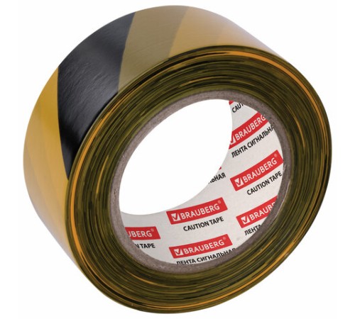 Лента оградительная сигнальная желто-черная, 50 мм х 200 м, BRAUBERG 