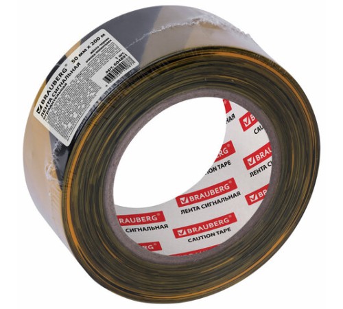 Лента оградительная сигнальная желто-черная, 50 мм х 200 м, BRAUBERG 