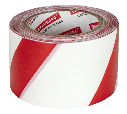 Лента оградительная сигнальная красно-белая, 75 мм х 200 м, BRAUBERG 