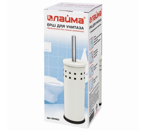 Ершик для унитаза с подставкой, металл, белый, глянцевый, LAIMA, 604962