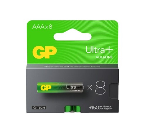 Батарейки КОМПЛЕКТ 8 шт., GP Ultra Plus G-Tech, AAA (LR03), алкалиновые, мизинчиковые, 24AUPA21-2CRB8