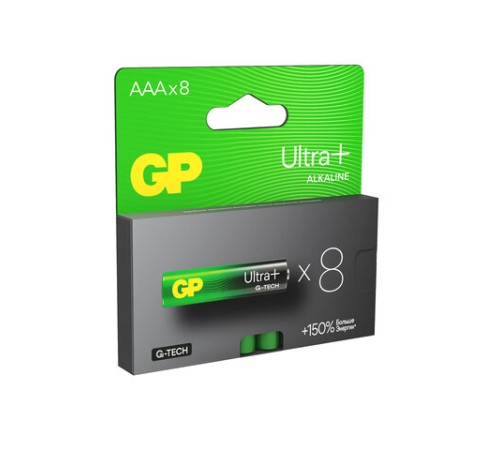Батарейки КОМПЛЕКТ 8 шт., GP Ultra Plus G-Tech, AAA (LR03), алкалиновые, мизинчиковые, 24AUPA21-2CRB8