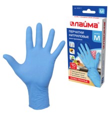 Перчатки нитриловые многоразовые ОСОБО ПРОЧНЫЕ, 5 пар (10 штук), размер 7-8, M (средний), голубые, LAIMA, 605017