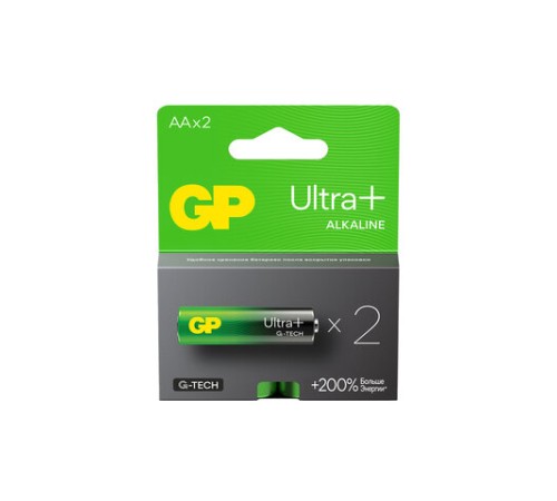 Батарейки КОМПЛЕКТ 2 шт., GP Ultra Plus G-Tech, AA (LR6), алкалиновые, пальчиковые, 15AUPA21-2CRSB2