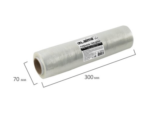 Пленка пищевая ПЭ 300 мм х 300 м, ГАРАНТИРОВАННАЯ ДЛИНА, 6 мкм, вес нетто 0,48 кг ±5%, LAIMA, 605039