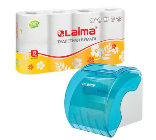 Диспенсер для бытовой туалетной бумаги LAIMA, тонированный голубой, 605043