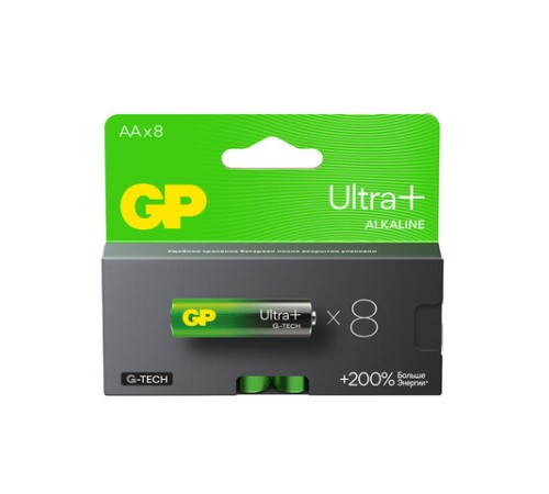 Батарейки КОМПЛЕКТ 8 шт., GP Ultra Plus G-Tech, AA (LR6), алкалиновые, пальчиковые, 15AUPA21-2CRB8