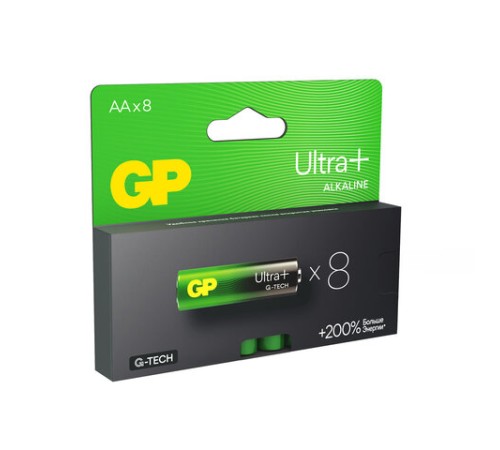 Батарейки КОМПЛЕКТ 8 шт., GP Ultra Plus G-Tech, AA (LR6), алкалиновые, пальчиковые, 15AUPA21-2CRB8