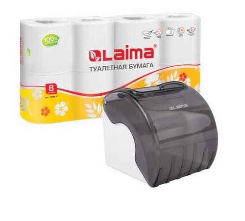 Диспенсер для бытовой туалетной бумаги LAIMA, тонированный серый, 605044