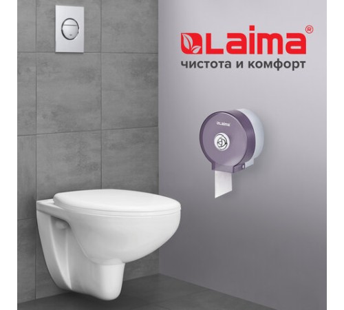 Диспенсер для бытовой туалетной бумаги LAIMA, КРУГЛЫЙ, тонированный серый, 605046