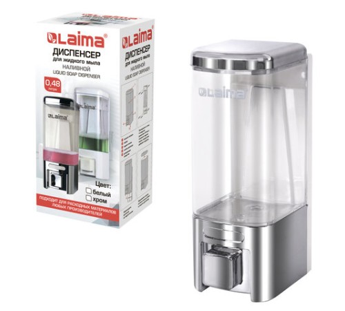 Дозатор для жидкого мыла LAIMA, НАЛИВНОЙ, 0,48 л, хром, ABS-пластик, 605053