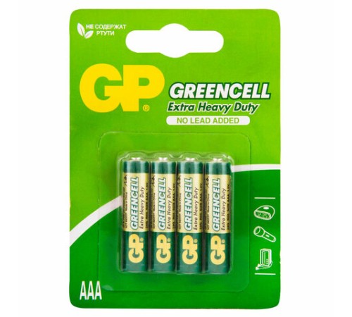 Батарейки КОМПЛЕКТ 4 шт., GP GreenCell AAA (R03, 24G), солевые, мизинчиковые, блистер, 24G-2CR4 Батарейки КОМПЛЕКТ 4 шт., GP GreenCell AAA (R03, 24G), солевые, мизинчиковые, блистер, 24G-2CR4