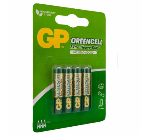 Батарейки КОМПЛЕКТ 4 шт., GP GreenCell AAA (R03, 24G), солевые, мизинчиковые, блистер, 24G-2CR4 Батарейки КОМПЛЕКТ 4 шт., GP GreenCell AAA (R03, 24G), солевые, мизинчиковые, блистер, 24G-2CR4