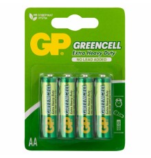 Батарейки КОМПЛЕКТ 4 шт., GP GreenCell AA (R6, 15G), солевые, пальчиковые, блистер, 15G-2CR4