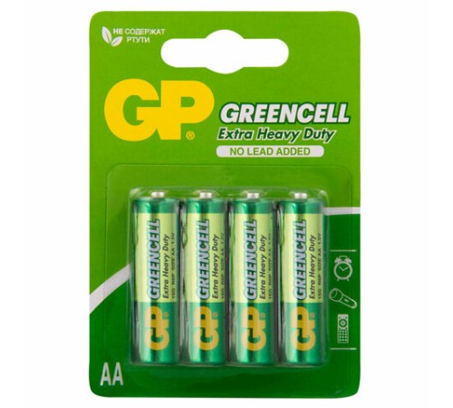 Батарейки КОМПЛЕКТ 4 шт., GP GreenCell AA (R6, 15G), солевые, пальчиковые, блистер, 15G-2CR4 Батарейки КОМПЛЕКТ 4 шт., GP GreenCell AA (R6, 15G), солевые, пальчиковые, блистер, 15G-2CR4