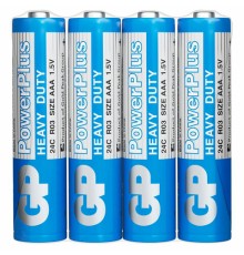 Батарейки КОМПЛЕКТ 4 шт., GP PowerPlus AAA (R03, 24G), солевые, мизинчиковые, в пленке, 24CEBRA-2S4