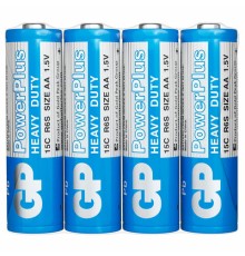 Батарейки КОМПЛЕКТ 4 шт., GP PowerPlus AA (R6, 15G), солевые, пальчиковые, в пленке, 15CEBRA-2S4