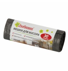 Мешки для мусора 30 л, черные, в рулоне 20 шт., ПНД 5 мкм, 47х55 см, ЛЮБАША эконом, 605329