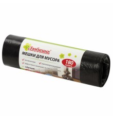Мешки для мусора 180 л черные в рулоне 10 шт., ПВД 24 мкм, 80х106 см, ЛЮБАША эконом, 605336